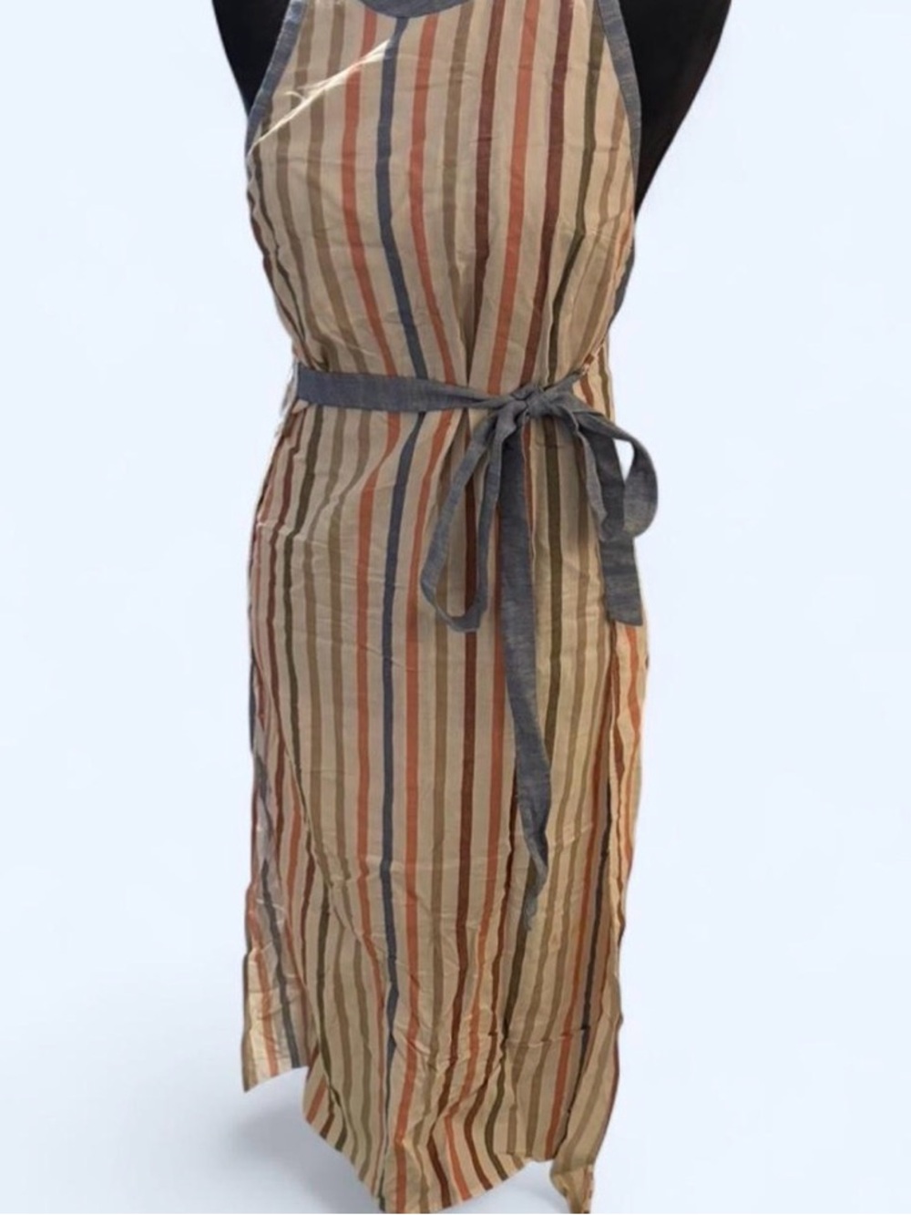 BCBG Striped Halter Maxi Dress in Beige, Rust & Blue